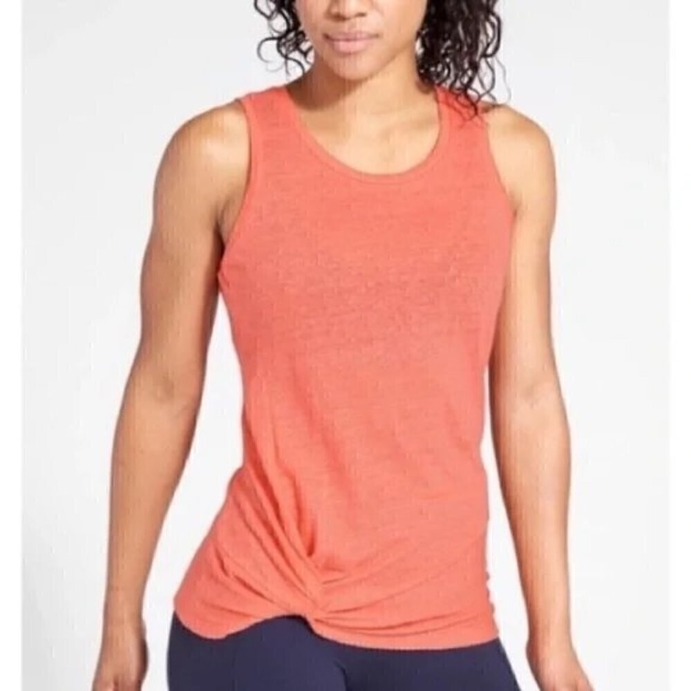 Athleta Knot Zephyr Linen Sleeveless Lightweight Tank Top Coral Pink Size S